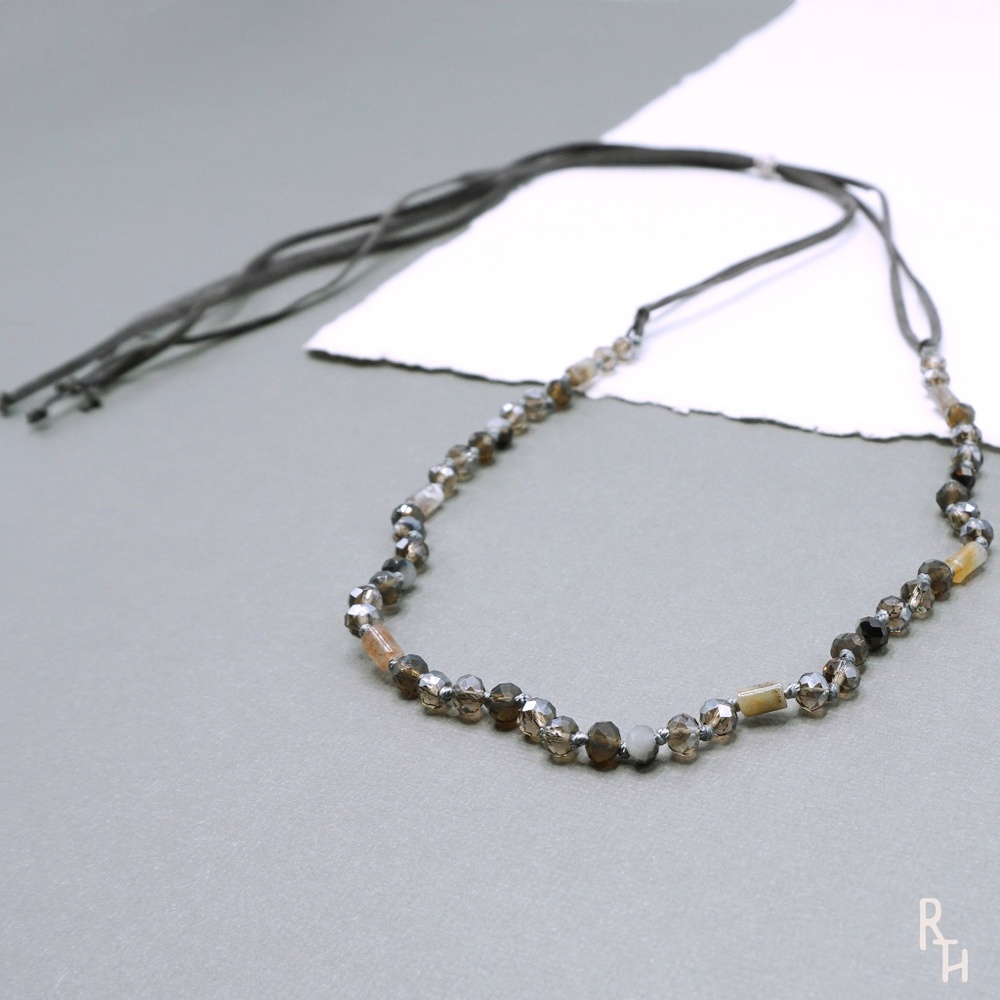 Boho Gray Suede Stone Bead Necklace